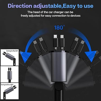 Retractable Car Charger, 4 in 1 Super Fast Car Phone Charger 60W