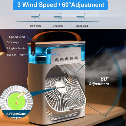 Portable Air Conditioner Fan, 500 ml Water Tank USB Personal Cooler (Multicolor)