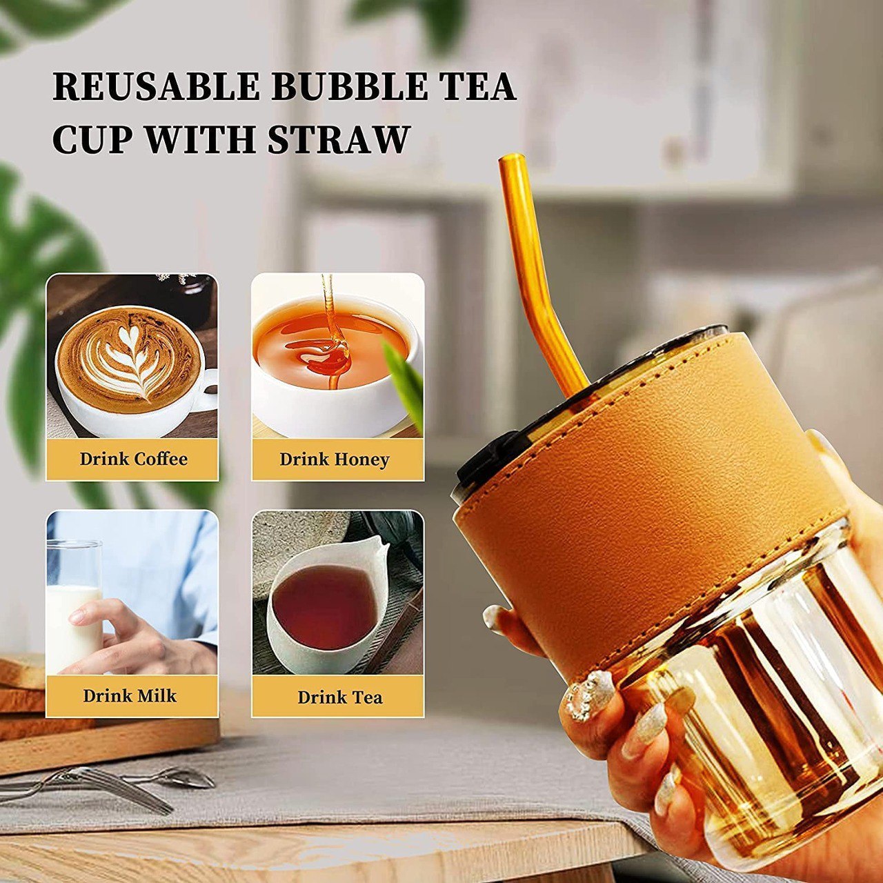 coffee cup sipper glass with straw mug & straw