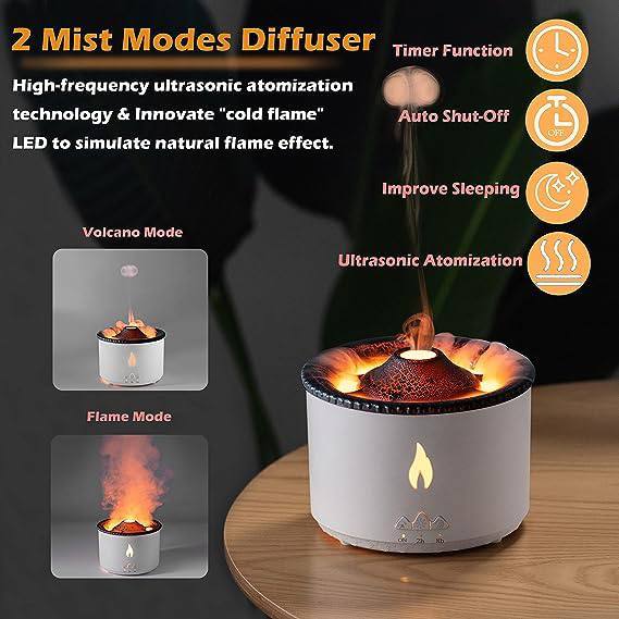 Flame Air Diffuser Volcano Aroma Diffuser Ultrasonic Oil Diffuser 360mL Auto-Off Protection
